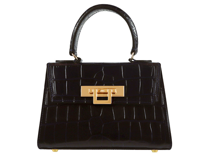 Fonteyn Mignon Orinoco 'Croc' Print Calf Leather Handbag - Black