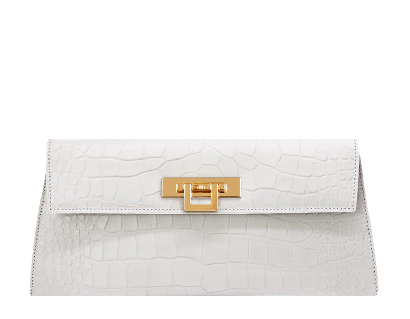 Fonteyn Clutch Orinoco &#39;Croc&#39; Print Calf Leather Handbag - White