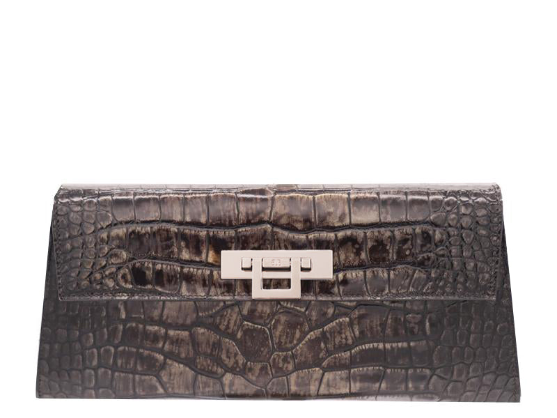 Fonteyn Clutch Orinoco 'Croc' Print Calf Leather Handbag - Aviator