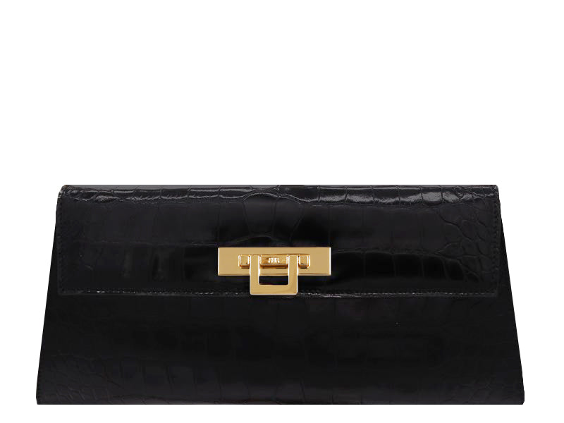 Fonteyn Clutch Orinoco &#39;Croc&#39; Print Calf Leather Handbag - Black