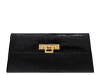 Fonteyn Clutch Orinoco 'Croc' Print Calf Leather Handbag - Black