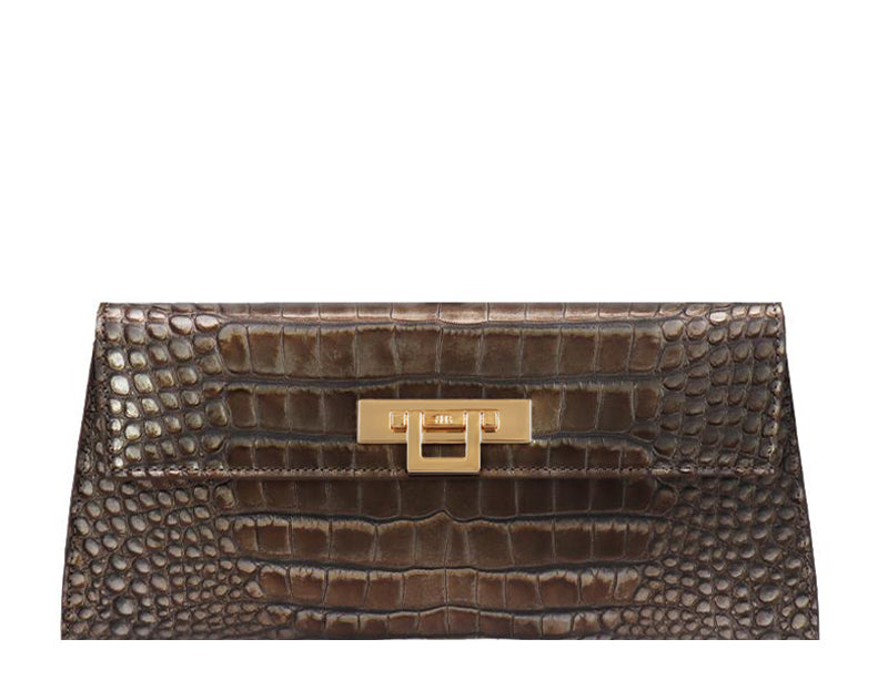 Fonteyn Clutch Orinoco &#39;Croc&#39; Print Calf Leather Handbag - Bronze