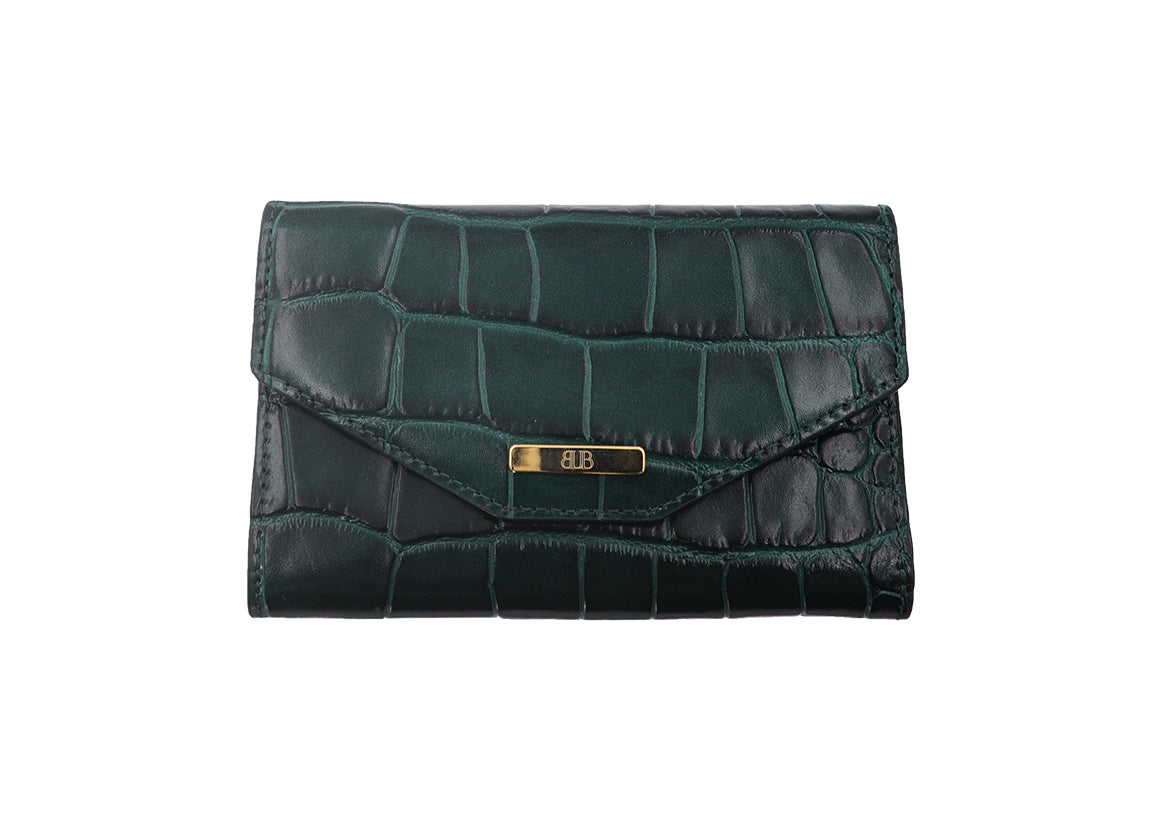 Purse Wallet Orinoco &#39;Croc&#39; Print Calf Leather - Dark Green