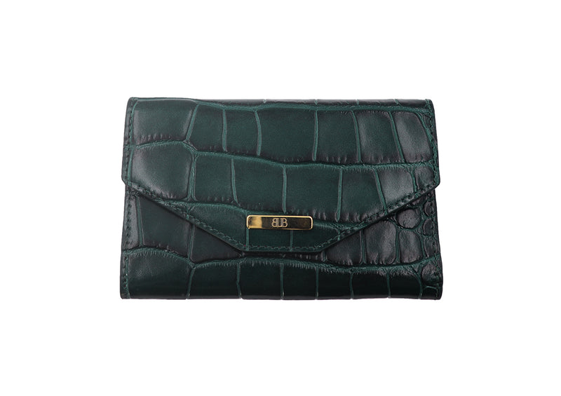 Purse Wallet Orinoco 'Croc' Print Calf Leather - Dark Green