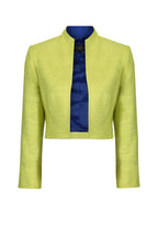 Waist-length Jacket in Lime and Sapphire Raw Silk - Hermione