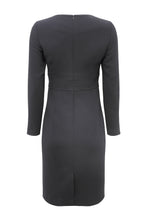 Business Dress in Black Wool Double Crepe with Long Sleeves - Toni