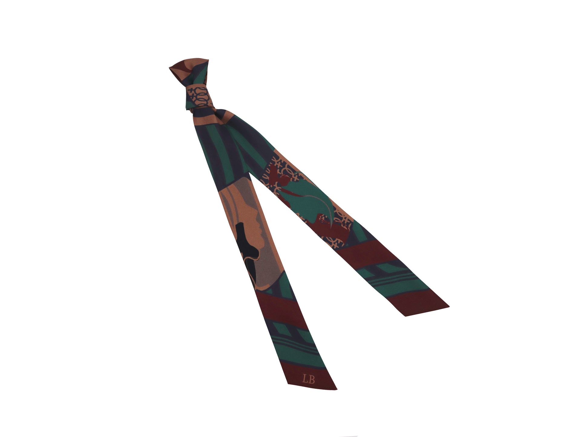 Banderole Silk Ribbon Scarf Hera Abstract Tan Green