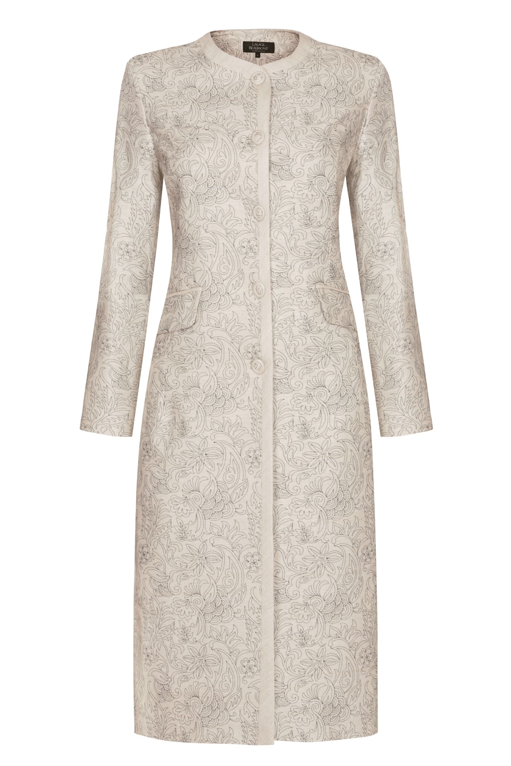 Embroidered Dress Coat Champagne Raw Silk Chloe