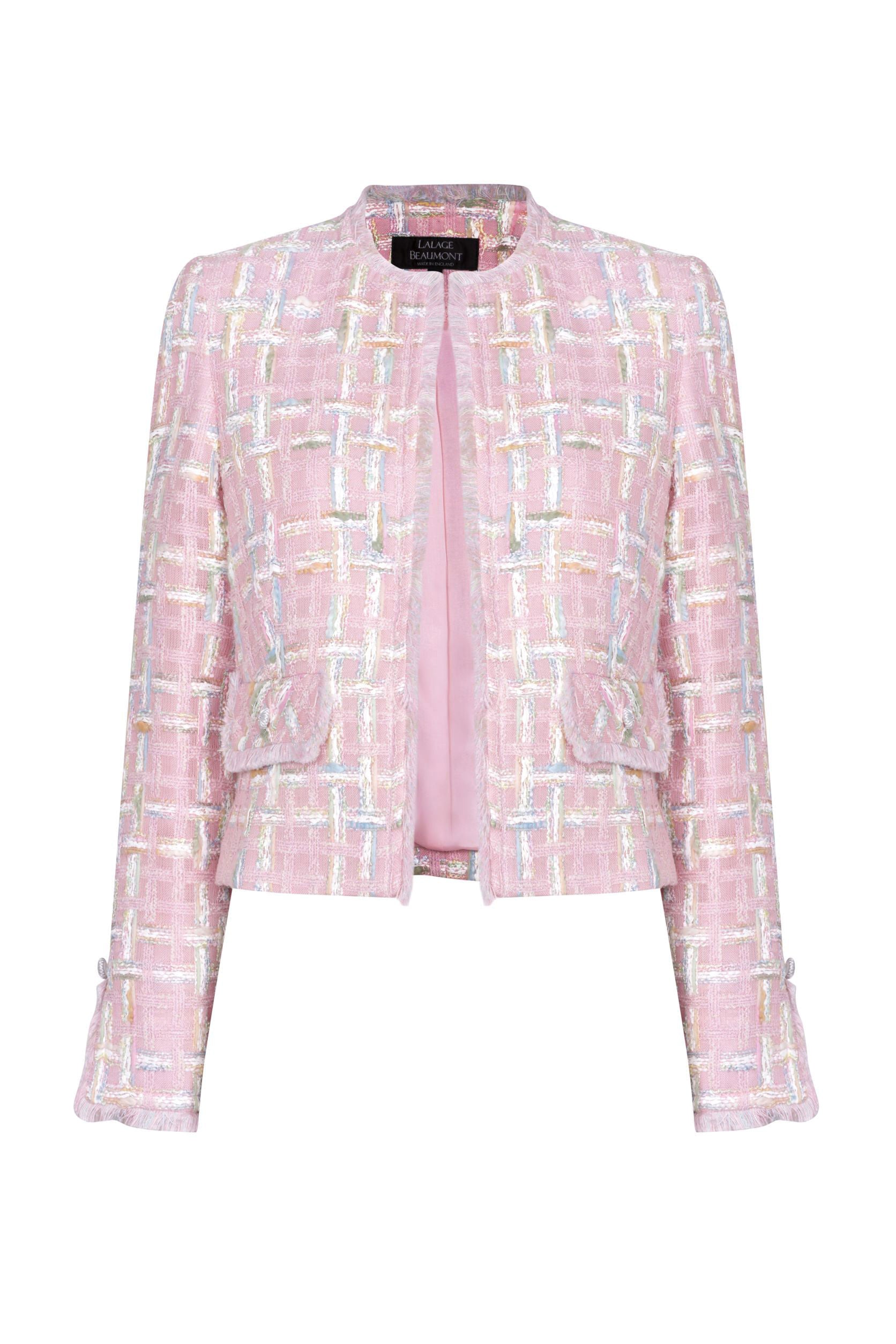 Pale Featherweight Short Tweed Jacket Pastel Overchecks Carrie
