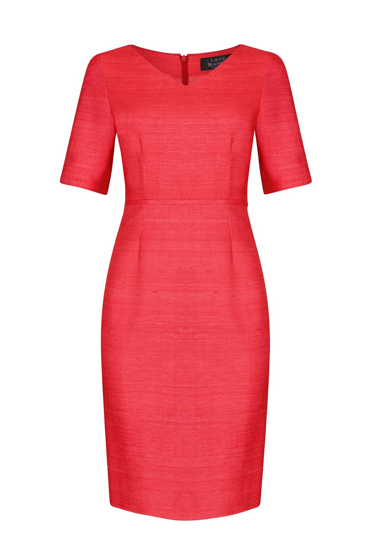 V Neck Shift Dress Short Sleeves Scarlet Raw Silk Amelia