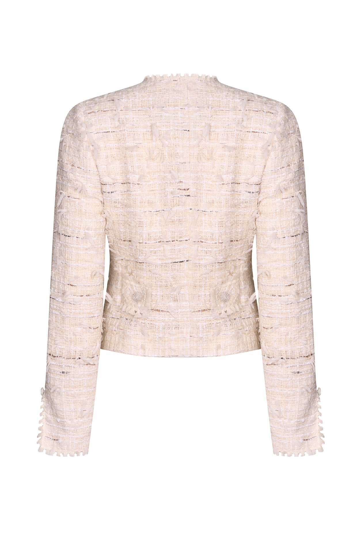 Tweed Short Jacket with Fringe Edges in Cream - Carrie