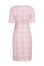Shift Dress with Short Sleeves in Featherweight Pastel Pink Tweed - Angie