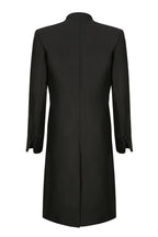 Black Dress Coat in Summer Brocade with Cord Trim and Frogging - Vicky