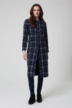 Navy/White Check Tweed Coat - Chloe