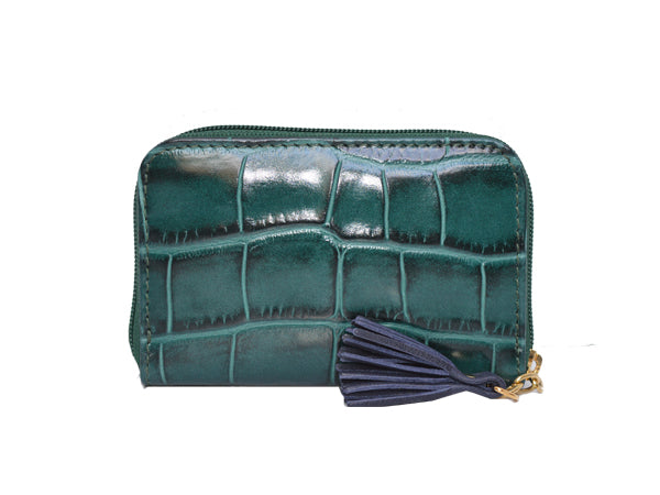 Small Zip Purse Croc Print Leather Dark green