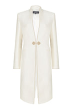 Ivory Dress Coat in Summer Brocade with Cord Trim and Frogging - Vicky