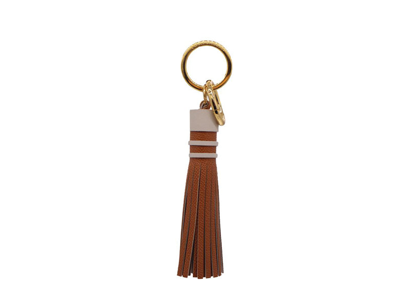 Tassel Keyring Bag Charm Tan Oyster