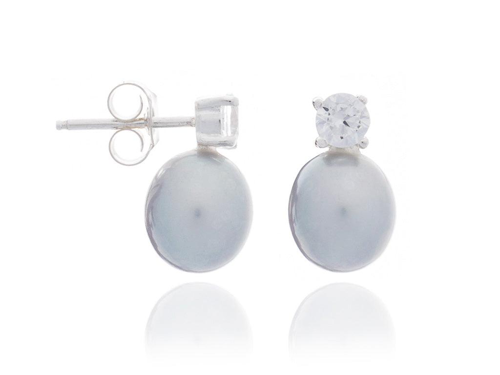 Tear Drop Pearl Studs Crystal Silver Large