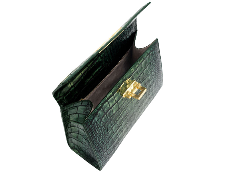 Fonteyn Large Orinoco &#39;Croc&#39; Print Calf Leather Handbag - Metallic Green