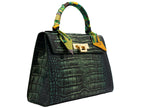 Fonteyn Large Orinoco 'Croc' Print Calf Leather Handbag - Metallic Green