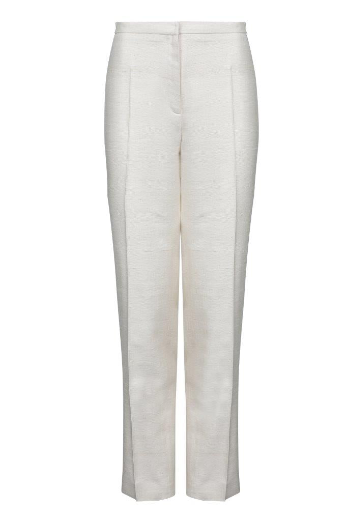 raw silk latte designer work trousers for women