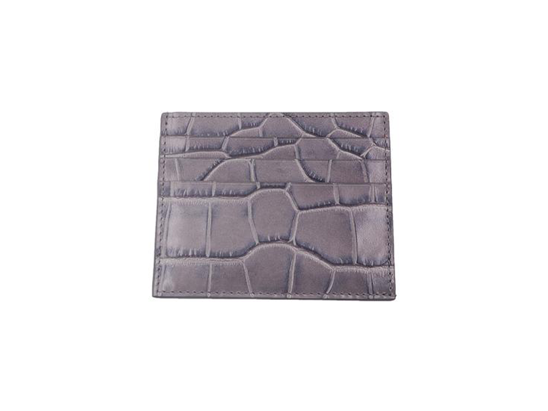 Card Holder 'Croc' Print Leather - Light Grey