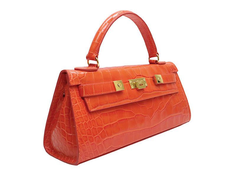 Maya East West Orinoco &#39;Croc&#39; Print Calf Leather Handbag - Orange