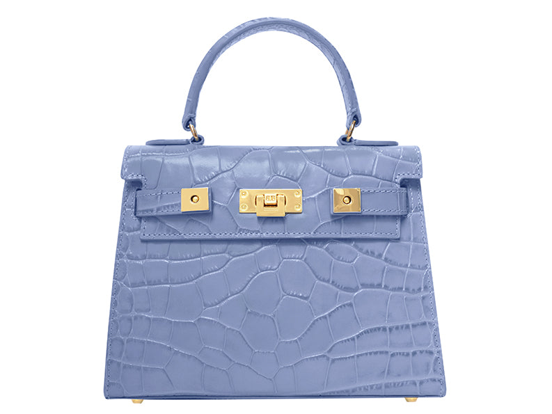 Maya Midi Orinoco 'Croc' Print Calf Leather Handbag - Bluebell | Lalage ...