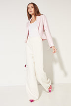 Short Pale Pink Fitted Jacket with Shawl Collar in Raw Silk - Maisie