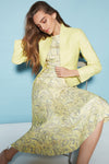 Sleeveless Midi Dress in Lemon Yellow Paisley Printed Silk Cloqué - Lettie