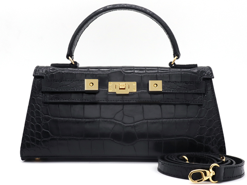 Maya East West 'Croc' Print Handbag Black | Lalage Beaumont