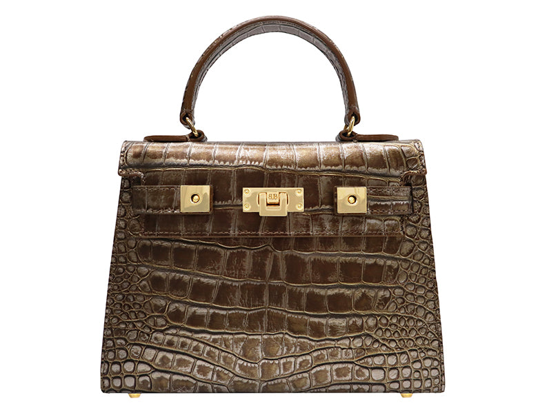 Maya Midi Orinoco 'Croc' Print Calf Leather Handbag - Bronze | Lalage ...