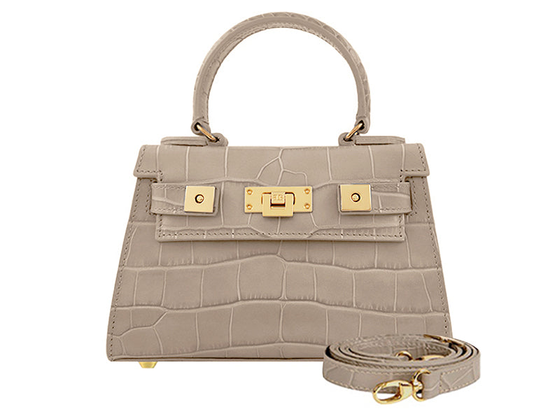 Maya Mignon Orinoco 'Croc' Print Calf Leather Handbag - Stone – Lalage ...