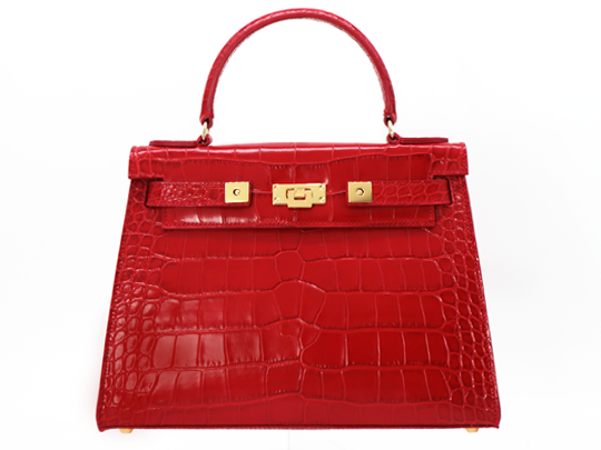 Maya Large &#39;Croc&#39; Print Leather Handbag - Red