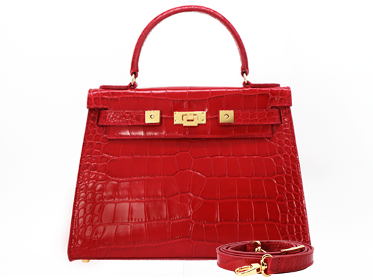Maya Large &#39;Croc&#39; Print Leather Handbag - Red