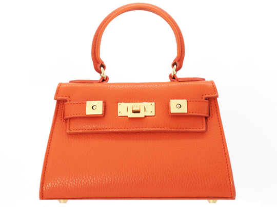 Maya Mignon Caribou Soft Grainy Print Calf Leather Handbag - Orange