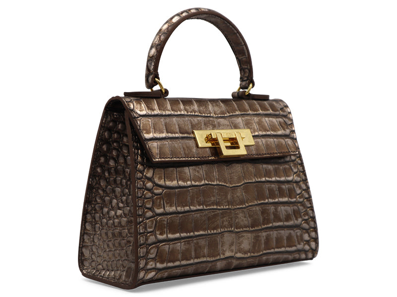 Fonteyn Midi Orinoco &#39;Croc&#39; Print Calf Leather Handbag - Bronze