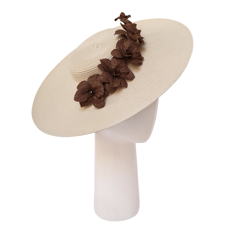 Mini Boater - Ivory with Coffee Flowers