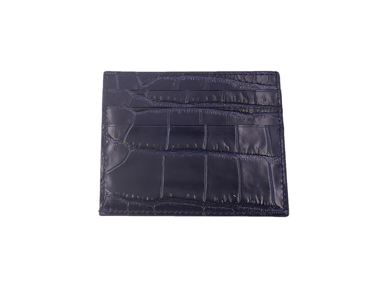 Card Holder 'Croc' Print Leather - Navy