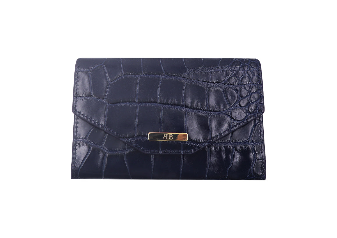 Purse Wallet Orinoco &#39;Croc&#39; Print Calf Leather - Navy