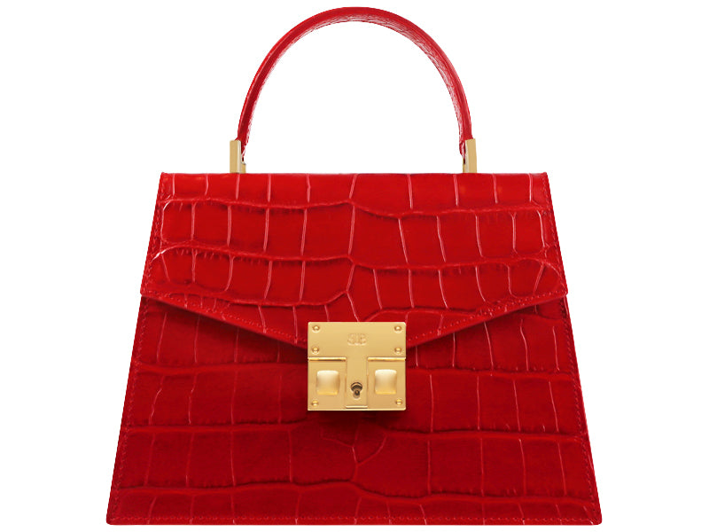 Odette Mini Orinoco &#39;Croc&#39; Print Calf Leather Handbag - Red