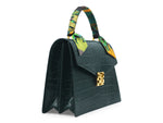 Odette Large Orinoco 'Croc' Print Calf Leather Handbag - Dark Green