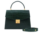 Odette Large Orinoco 'Croc' Print Calf Leather Handbag - Dark Green