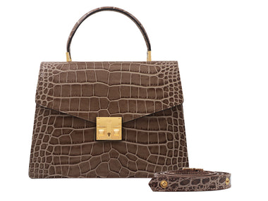 Odette Large Orinoco 'Croc' Print Calf Leather Handbag - Taupe