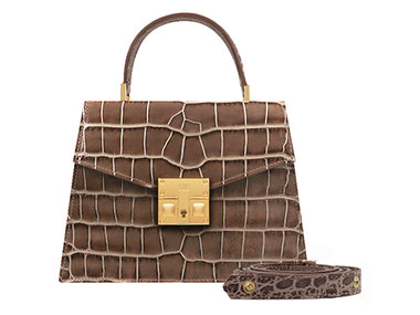 Odette Mini Orinoco 'Croc' Print Calf Leather Handbag - Taupe