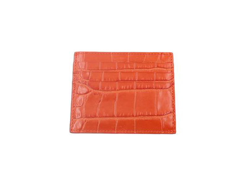 Single Card Holder Orinoco 'Croc' Print Calf Leather - Orange