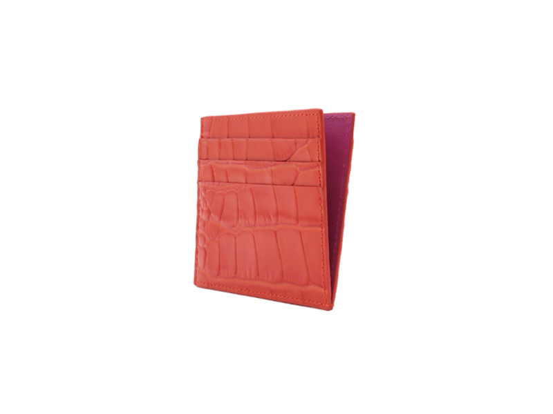 Card Holder 'Croc' Print Leather - Orange