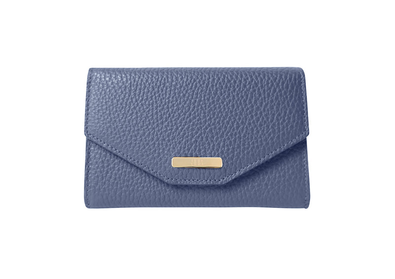 Purse Wallet Caribou Soft Grainy Print Calf Leather - Bluebell