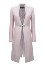 Pale Pink Dress Coat in Silk Brocade with Cord Trim and Frogging - Vicky