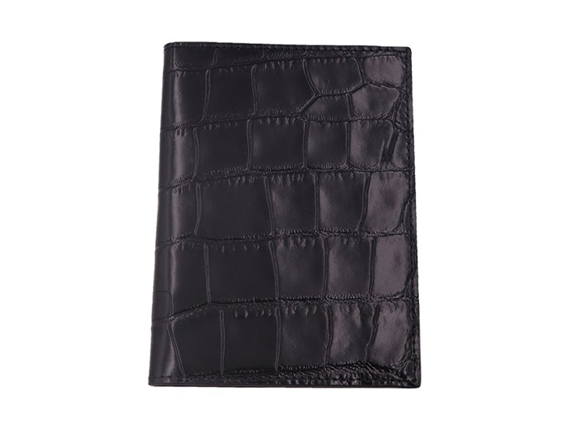Passport Holder Orinoco &#39;Croc&#39; Print Calf Leather - Black
